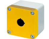 Elfin Push-button enclosure, yellow, 1 hole Ø 22, 85x85x65